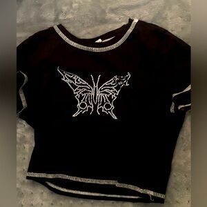 Trendy stylish butterfly bedazzled tee